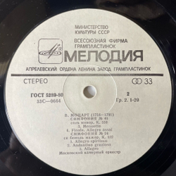 Винтажная виниловая пластинка LP В. А. Моцарт, Симфония № 40, 24 (СССР 1980)