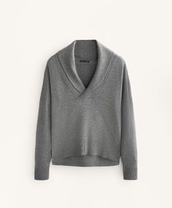 Oysho Джемпер с V-образным вырезом и лацканом, серый меланж