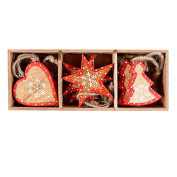 Украшения подвесные stars/trees/hearts, деревянные, в подарочной коробке, 12 шт.