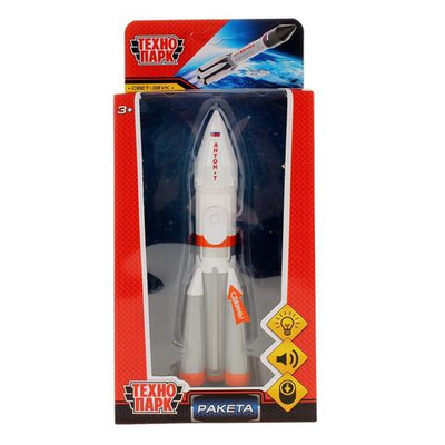 Модель ин. мет. "Ракета высота" 18см, свет-звук, люк, бело-серый, коробка ROCKET-18SL-WHGY (Технопарк)