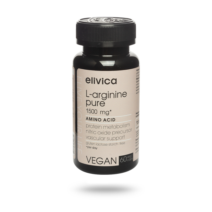 L-Аргинин, L-Arginine Pure, Elivica, 60 вегетарианских капсул