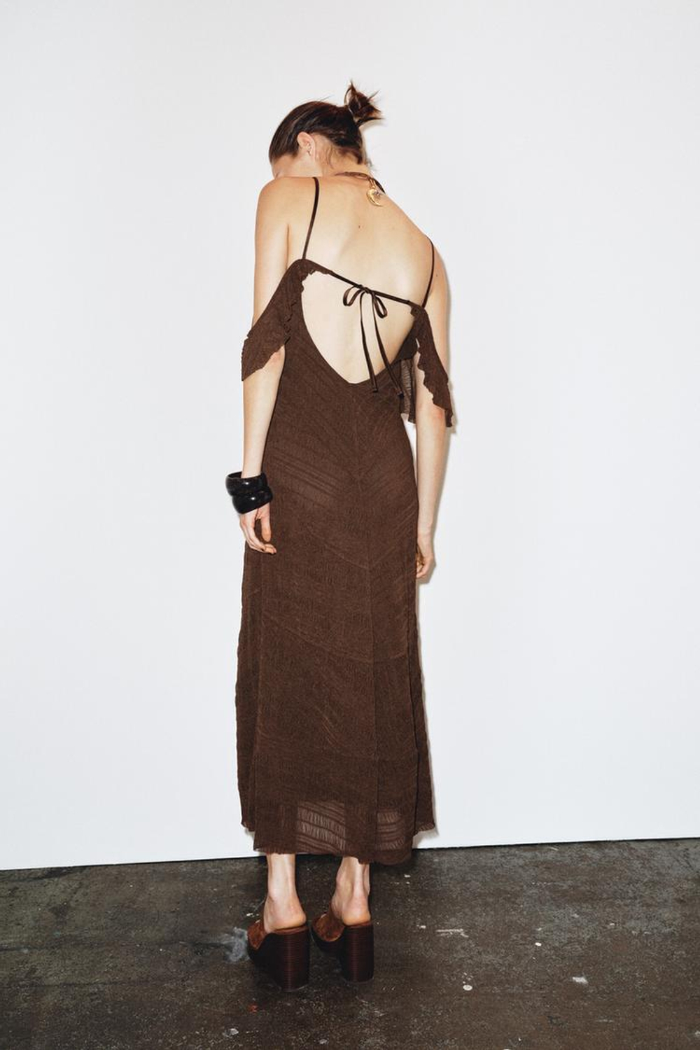 ZARA ПЛАТЬЕ МИДИ, ШОКОЛАДНЫЙ