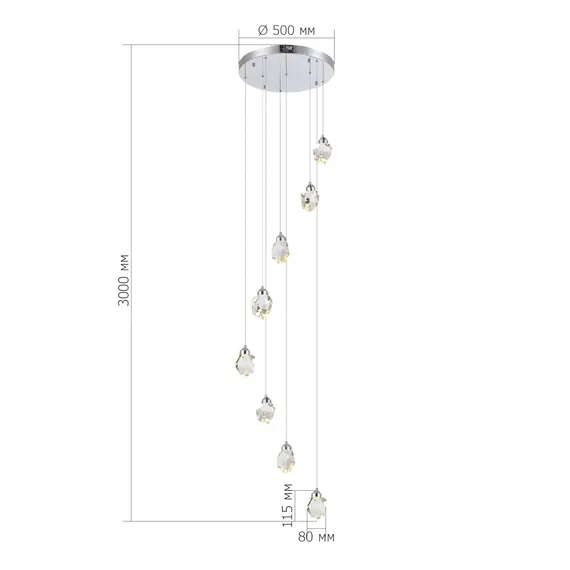 SL6114.103.08 Светильник подвесной ST-Luce Хром/Прозрачный LED 8*3W 3000K CASCATO