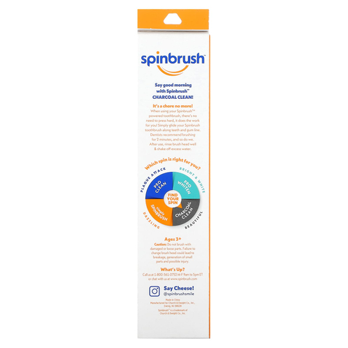 Spinbrush, Charcoal Clean, зубная щетка с электроприводом, мягкая, 1 зубная щетка