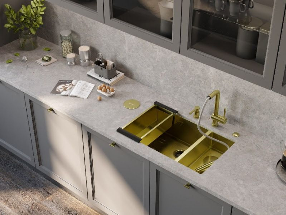 Кухонная мойка Omoikiri Taki 69-2-U/IF SIDE LG-R нерж.сталь/светлое золото 4993184