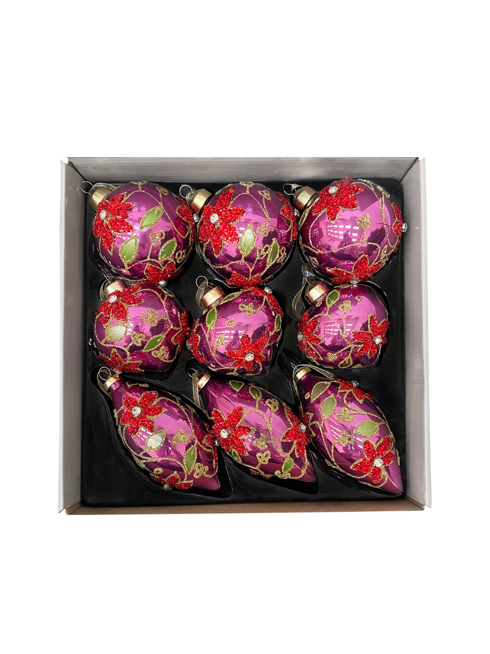 Набор елочных игрушек 8см 9шт ChristmasDeLuxe фиолетовый с цветочным орнаментом