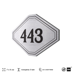 Номерок на дверь квартиры 443, для кабинета, офиса, шильдик 9 х 7 см, брашированная сталь, Айдентика Технолоджи
