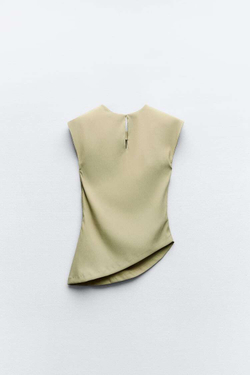 ZARA ТОП АСИММЕТРИЧНОГО КРОЯ СО СБОРКАМИ, СВЕТЛЫЙ ХАКИ