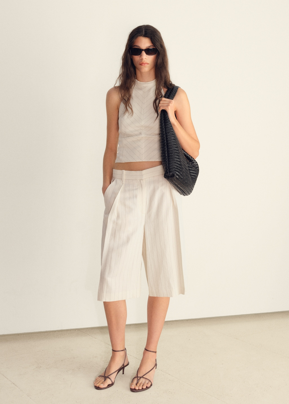 Бермуды из смесового льна в полоску