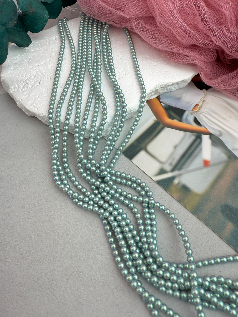 Жемчуг Premium матовый, 3 мм, нить 39 см, мятный матовый радужный