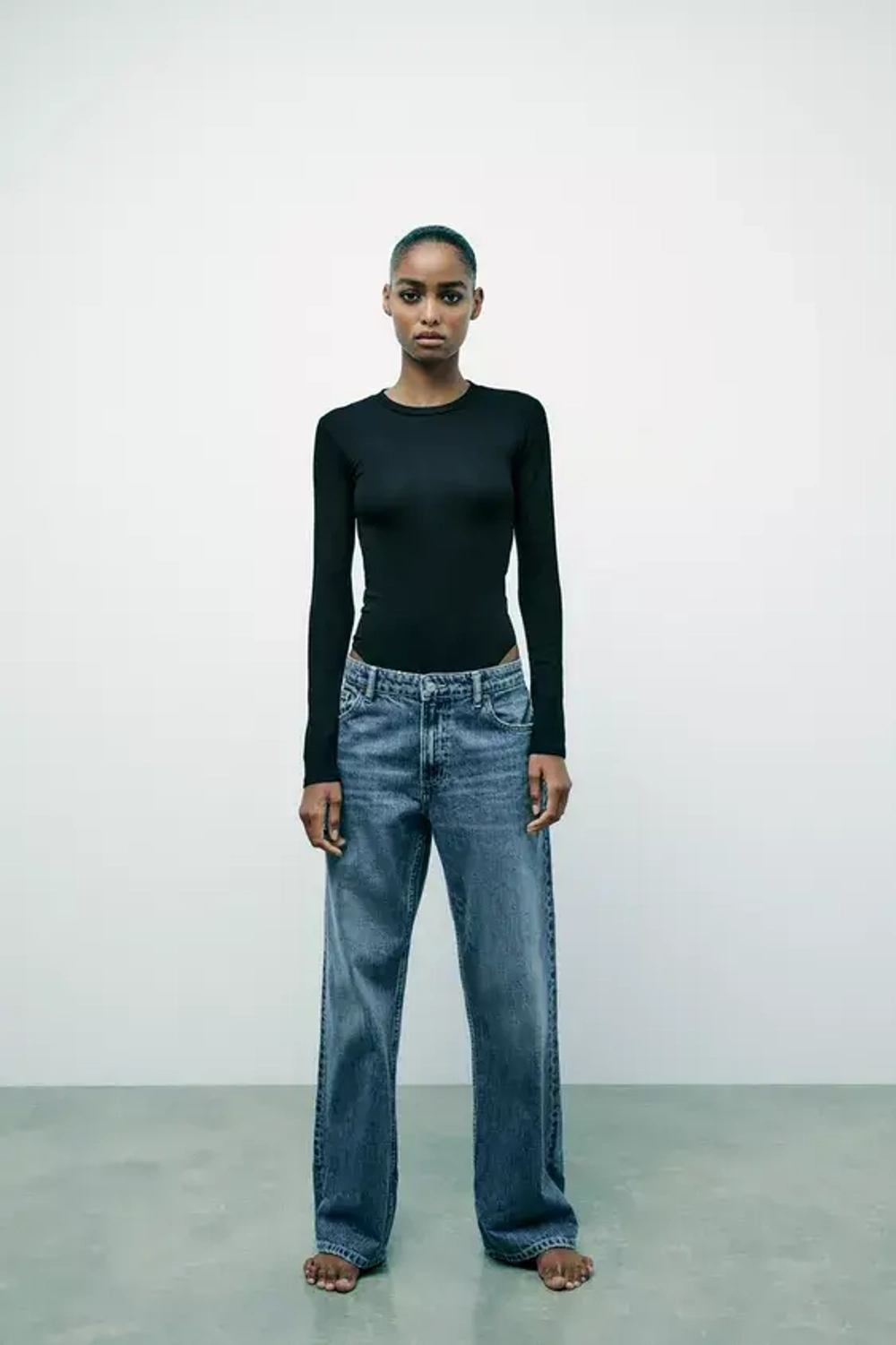 ZARA БОДИ ИЗ ХЛОПКА И МОДАЛА, ЧЕРНЫЙ