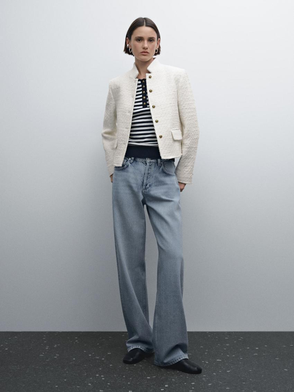 Massimo Dutti Короткая куртка из смесовой шерсти, натуральный, кремовый