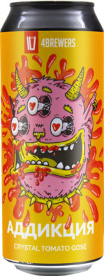 Пиво Четыре Пивовара Аддикция Кристал Томато Гозе / 4 Brewers Addikciya Crystal Tomato Gose 0.45 - банка
