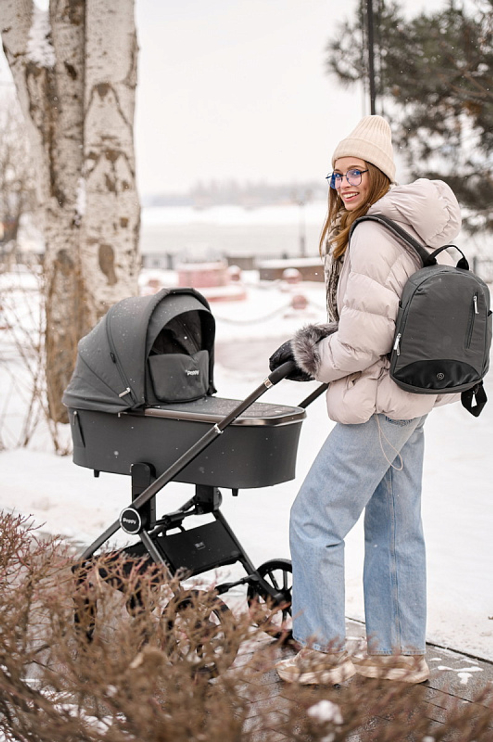 Детская коляска Peppy Monaco 2 в 1 Black (черный), рама черная матовая