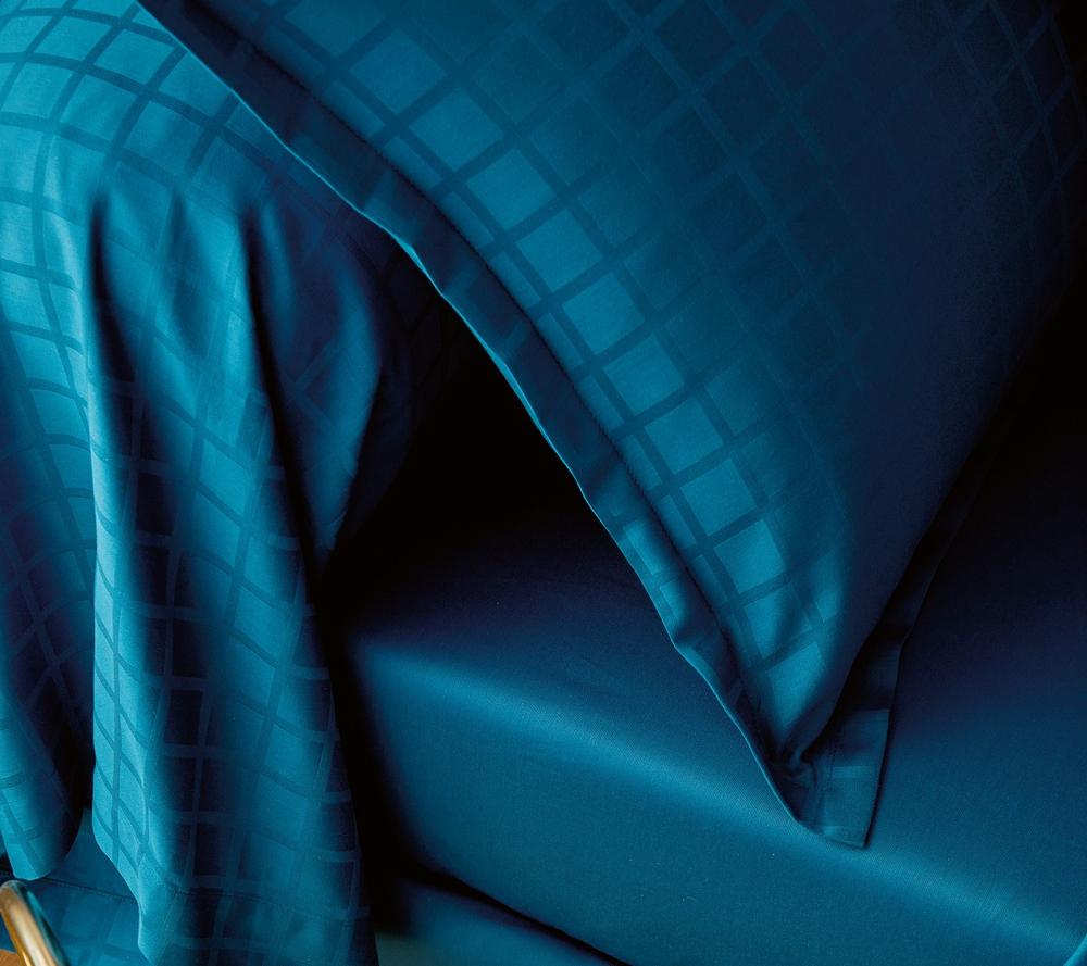 Постельное белье 2 спальное евро Blanc des Vosges Palace Bleu Paon Франция