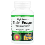 Natural Factors, мультиэнзим, высокая эффективность, 60 вегетарианских капсул
