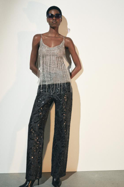 ZARA СЕТЧАТЫЙ ТОП С БУСИНАМИ И ОТКРЫТОЙ СПИНОЙ, СЕРЕБРИСТЫЙ