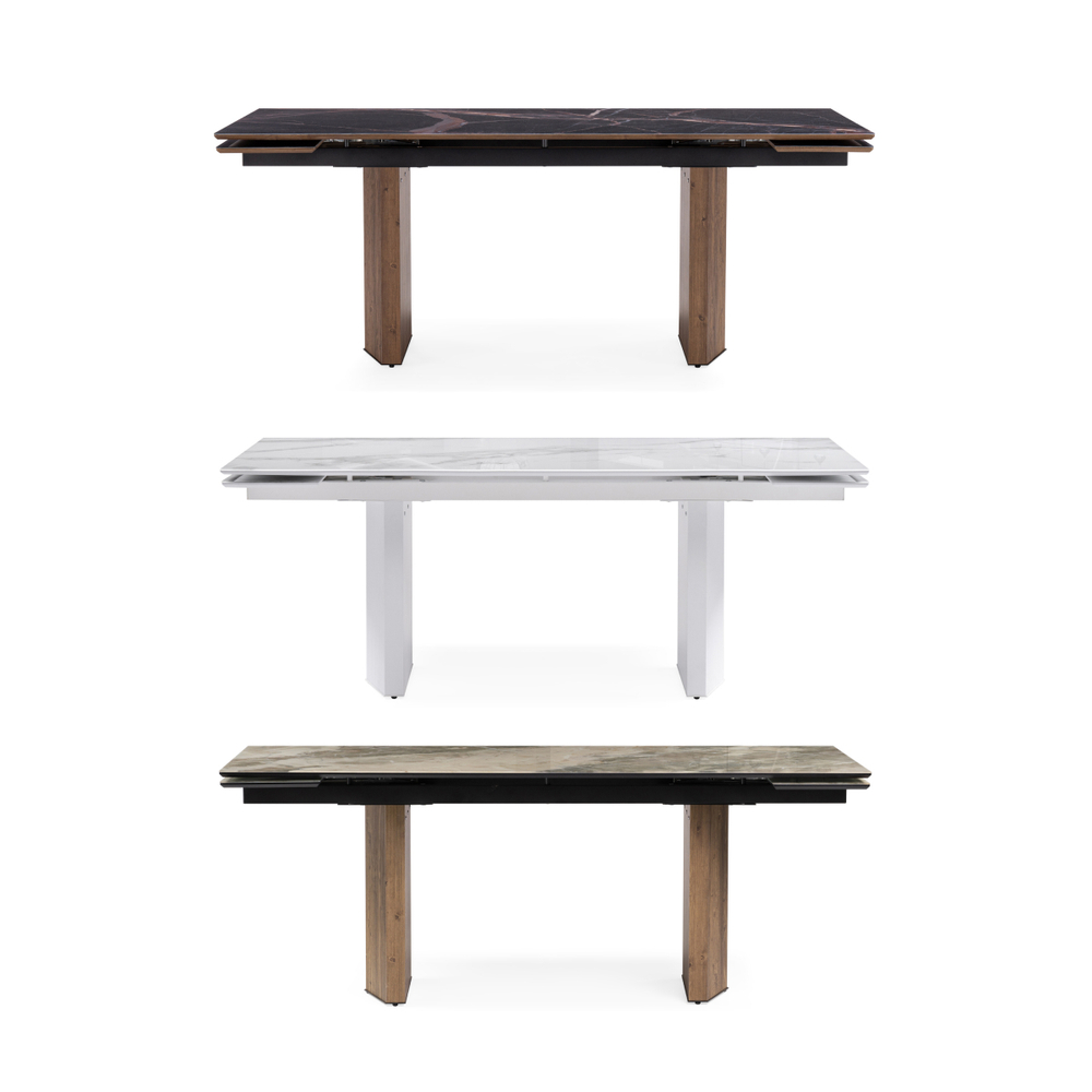 Стол стеклянный Woodville Монерон 200(260)х100х77 белый мрамор, белый