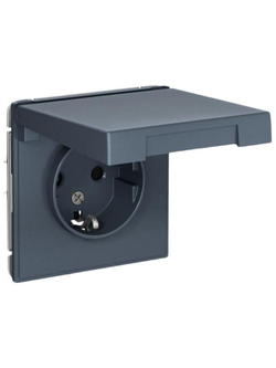 ARTGALLERY РОЗЕТКА с заземл. со шторк. с крышк., 16А, IP20,  механизм, быстрозажим. клем., БАЗАЛЬТ