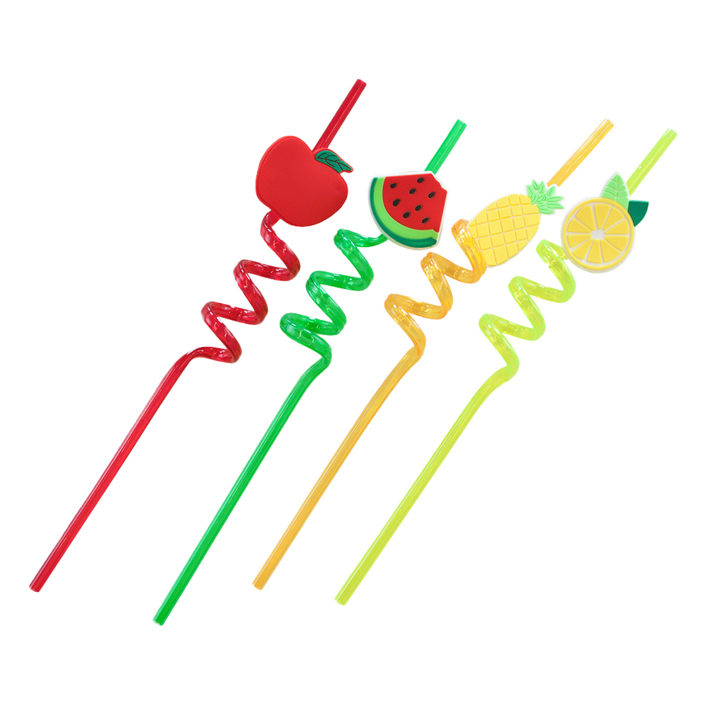 Трубочки для коктейлей пластиковые «Фрукты» ассорти, 4 шт