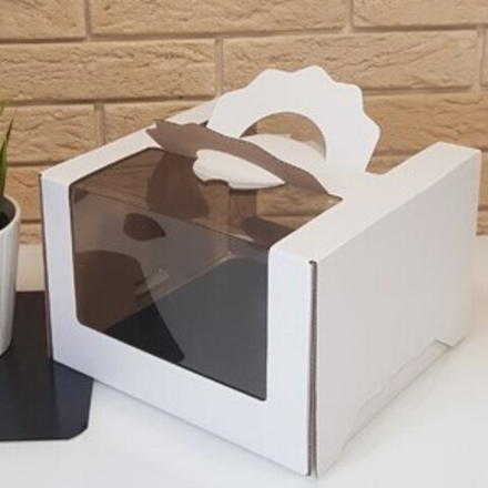 Коробка для торта с ручками панорамным окном, размер: 23х23см, высота: 14см