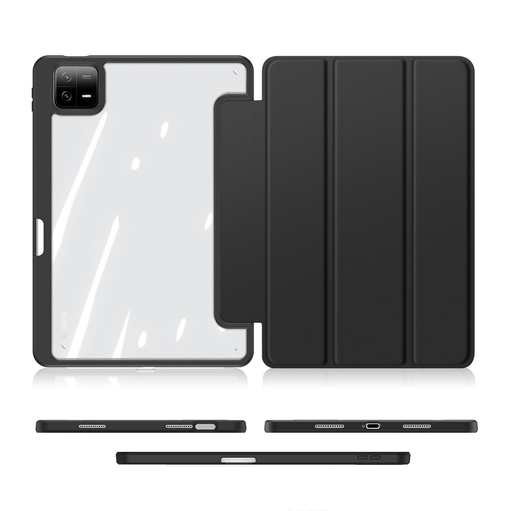 Чехол книжка черного цвета от Dux Ducis для Xiaomi Pad 6 и Pad 6 Pro, серия Toby Series Case, с функцией пробуждения и сна