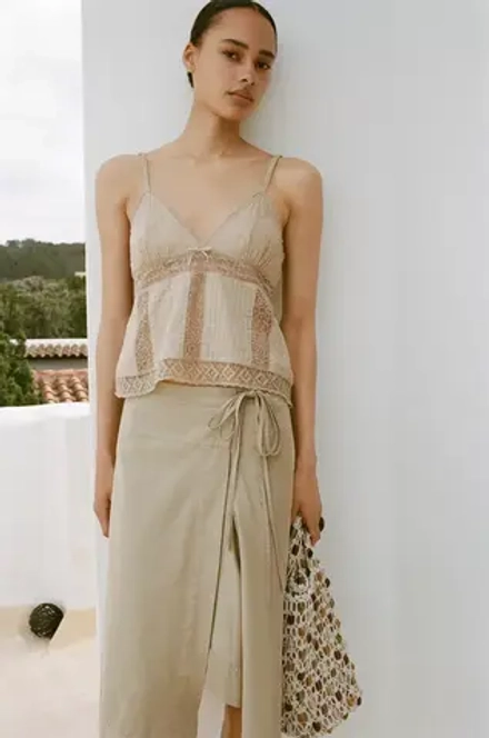 ZARA ТОП С ВЫШИВКОЙ, ТЕМНО-БЕЖЕВЫЙ