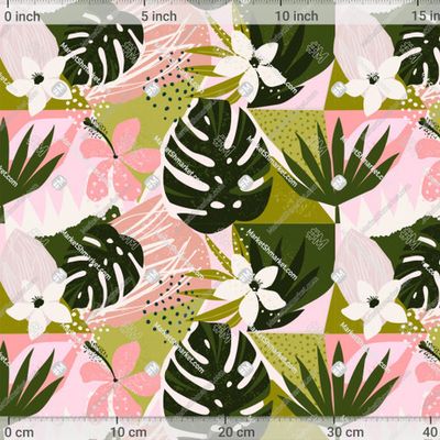 Тропический принт с монстерой и другими экзотическими растениями by Angelina Bambina 625 DPI