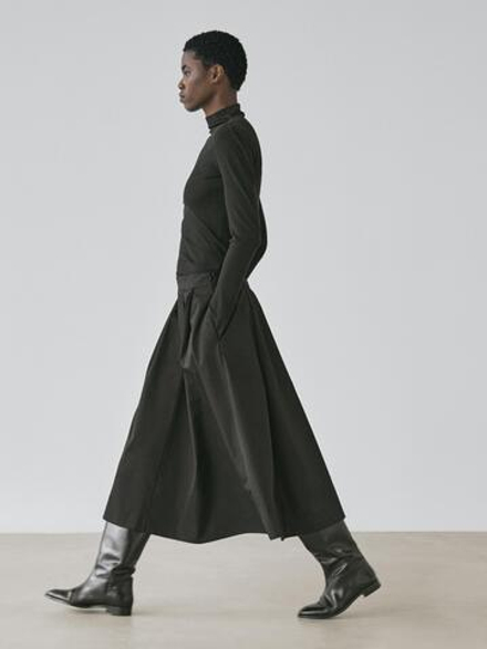 Massimo Dutti Хлопковая футболка в рубчик с длинными рукавами, черный