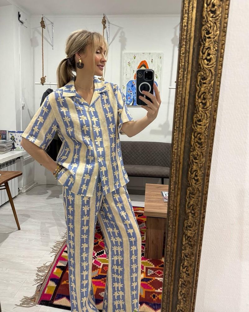 Костюм льняной с брюками, голубой Костюм льняной с брюками, голубой