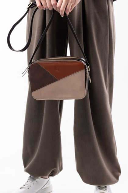 Louis Lefevre Сумка женская натуральная кожа через плечо кросс боди коричневая/бежевая/охра