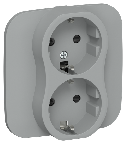 FLITE Розетка 2-местная с заземлением с защитными шторками безвинтовое крепление 16А РСш12-1-А-ФлС серый IEK