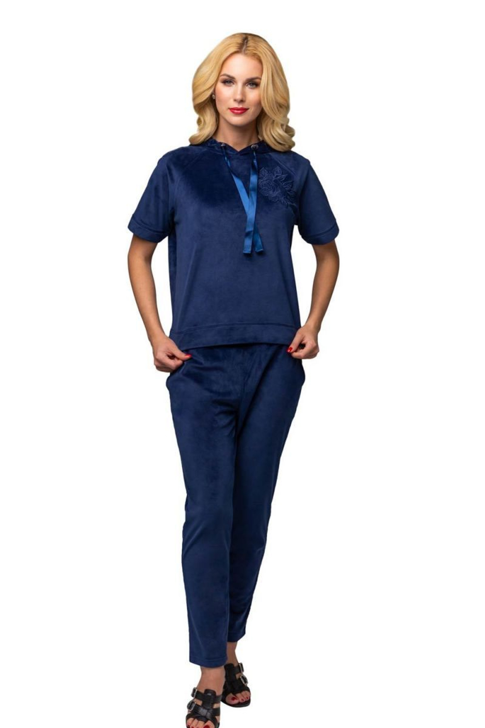 Костюм с коротким рукавом и капюшоном (Размер: XXL) (Цвет: синий)