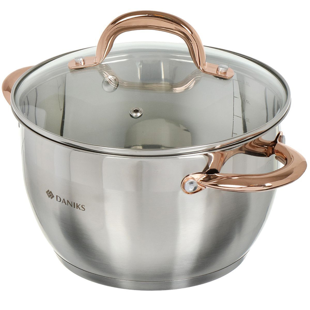 Кастрюля нерж, 3.6 л, с крыш, Daniks, Мадрид Gold, SD-320G, индукц