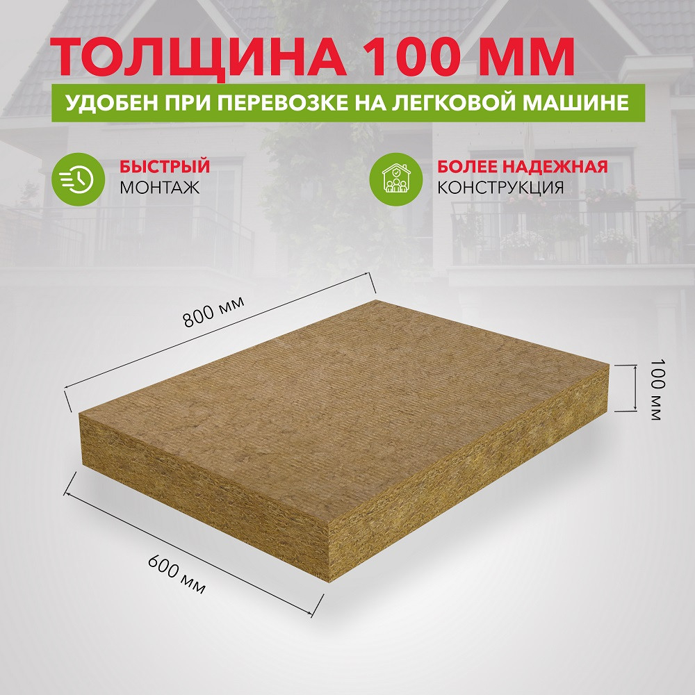 Базальтовая вата Rockwool Лайт Баттс Скандик 1200х600х100 мм 6 плит в упаковке
