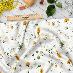 Ткань кулирная гладь акварельные полевые цветы на белом фоне
