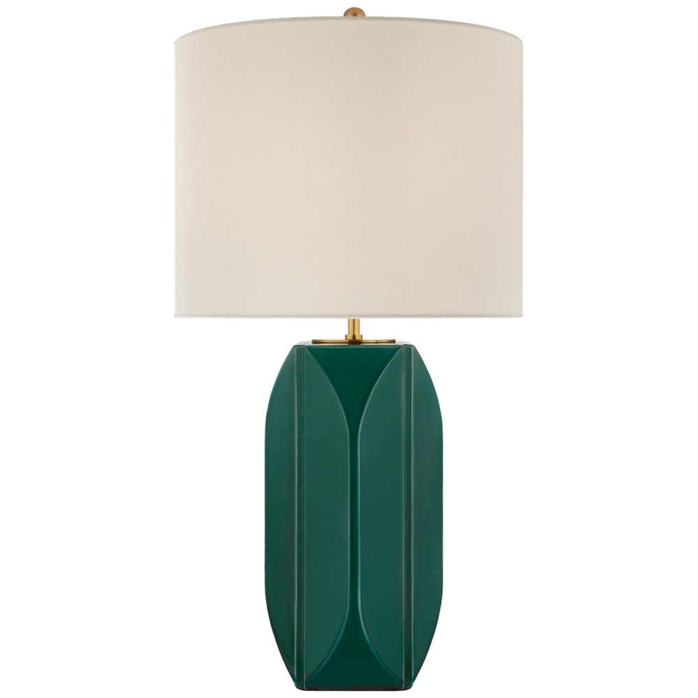 Carmilla Medium Table Lamp in Emerald Crackle with Linen Shade