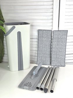 Ведро для мытья полов 4+4л с отжимом, шваброй, 2 насадки в комплекте