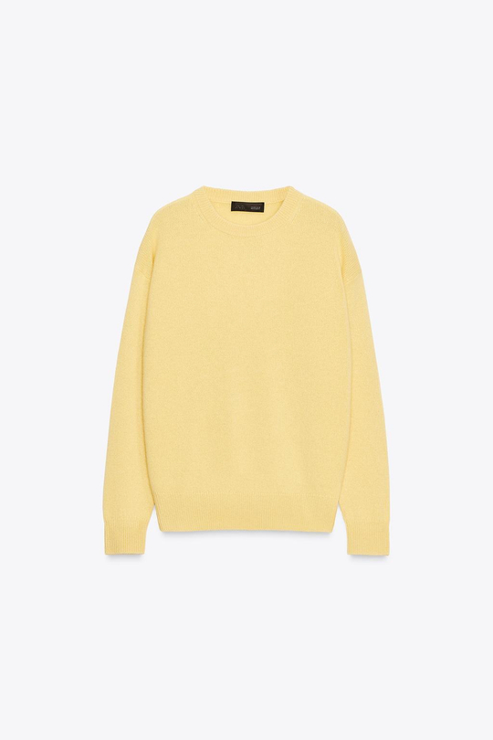 ZARA ДЖЕМПЕР ИЗ 100% КАШЕМИРА С ДЛИННЫМИ РУКАВАМИ, ЖЕЛТЫЙ