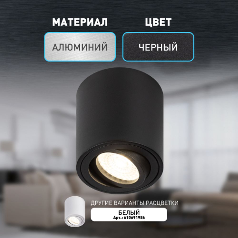 Светильник настенно-потолочный спот ЭРА OL21 BK MR16/GU10, черный, поворотный
