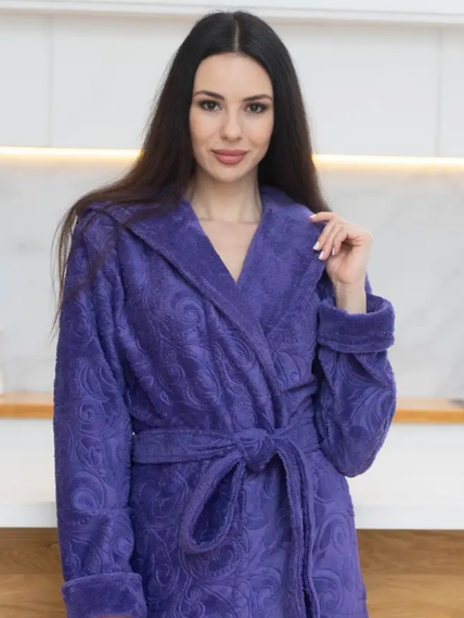 Халат женский длинный с капюшоном EMILY темная сирень
