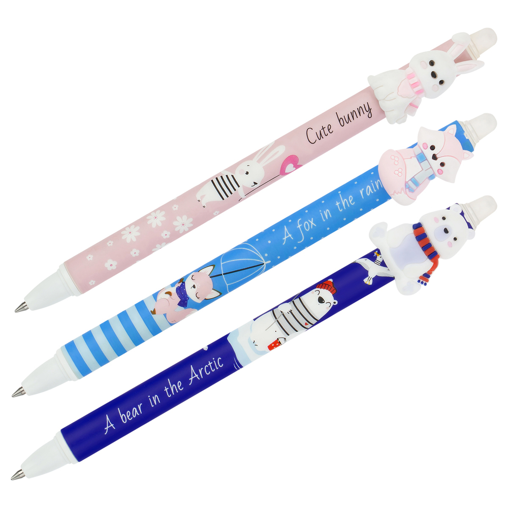 Ручка гелевая стираемая автоматическая "Funny friends" синяя, 0,5мм, корпус ассорти, с топпером