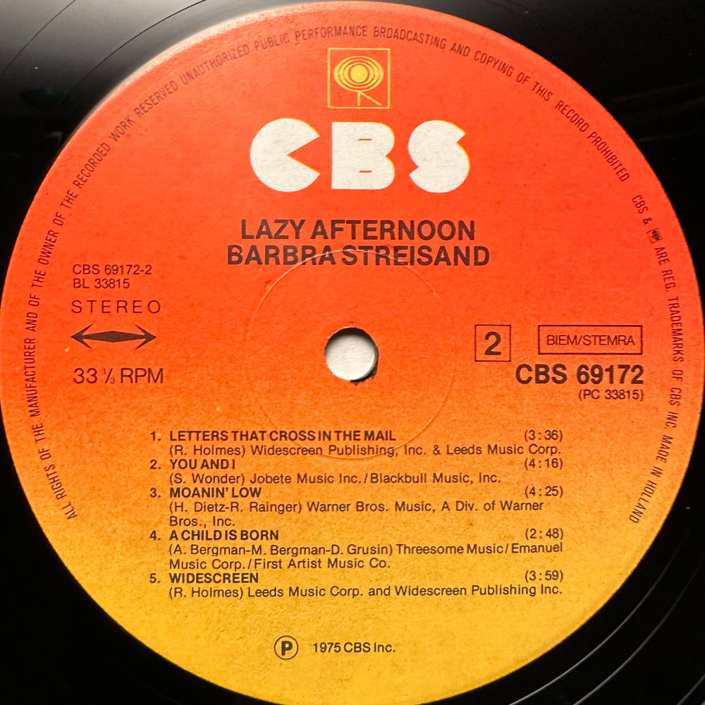 Barbra Streisand - Lazy Afternoon (Голландия 1975г.)