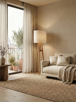 Напольный светильник Elegante в стиле Japandi в светлой гостиной