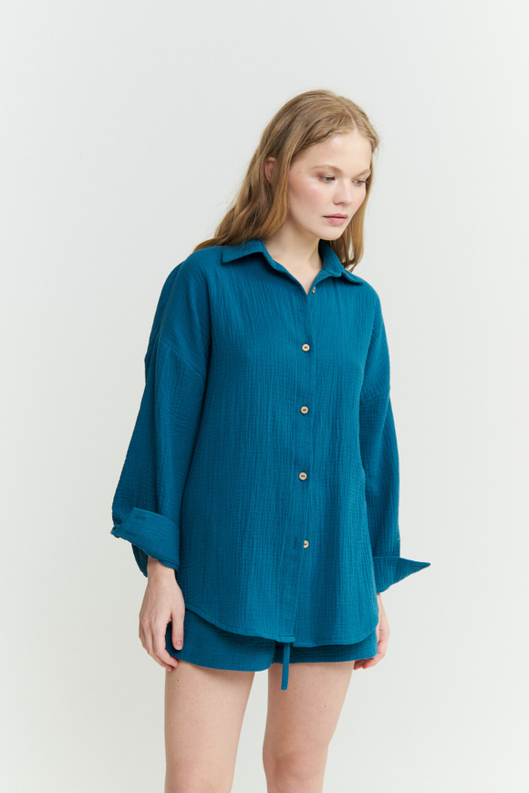 Муслиновая рубашка лазурная