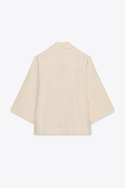 ZARA ДВУБОРТНЫЙ БЛЕЙЗЕР С РУКАВАМИ ТРИ ЧЕТВЕРТИ, ЭКРЮ