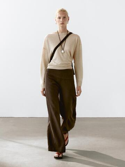 Massimo Dutti Свитер оверсайз из 100% льна, бежевый