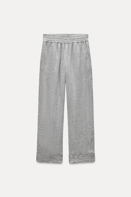 ZARA БРЮКИ ИЗ 100% ЛЬНА С ШИРОКИМИ ШТАНИНАМИ — ZW COLLECTION, СЕРЫЙ