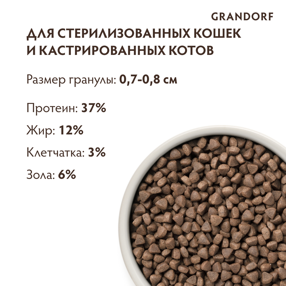 Grandorf Adult Sterilised Сухой корм для стерилизованных кошек с кроликом и индейкой, 2 кг