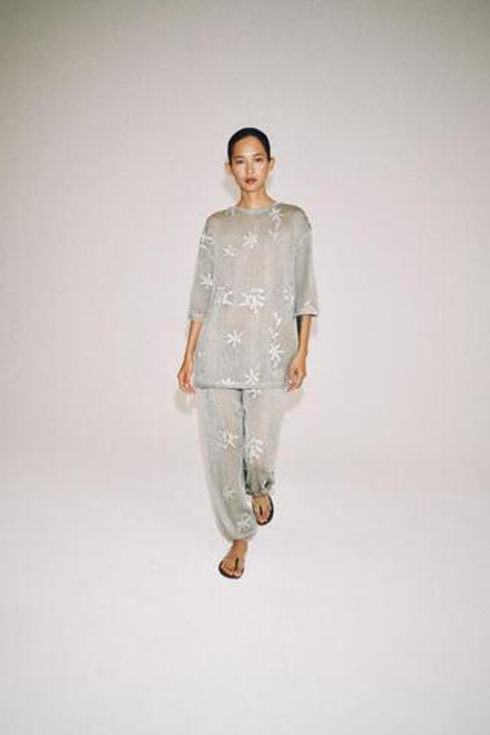 ZARA СВОБОДНЫЕ БРЮКИ ИЗ ТРИКОТАЖА С МЕТАЛЛИЗИРОВАННОЙ НИТЬЮ, СЕРЕБРИСТЫЙ